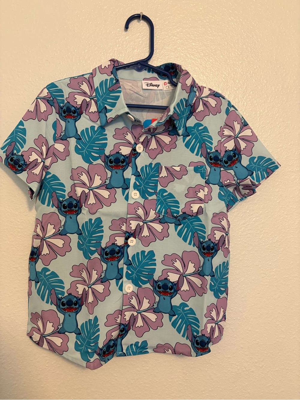 Disney Boys Blue & Purple Stitch Hawaiian Button-Down Shirt